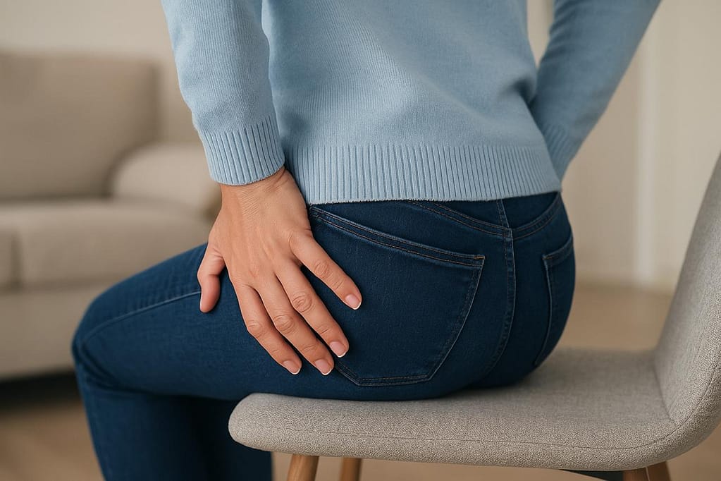 पाइल्स (बवासीर) से पीड़ित व्यक्ति दर्द और तकलीफ में बैठा हुआ – पाइल्स के लक्षण और इलाज की सच्ची कहानी