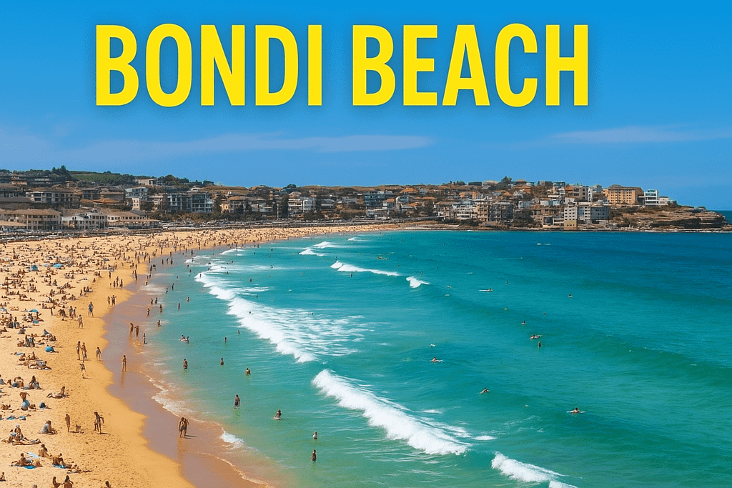 Beautiful view of Bondi Beach Sydney Australia, famous tourist destination with golden sand and blue sea