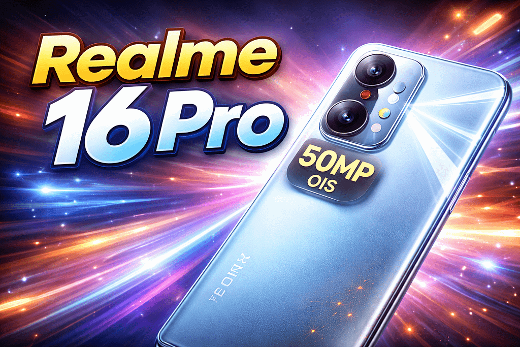 Realme 16 Pro smartphone realistic design with premium camera setup