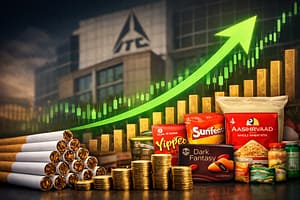 ITC शेयर निवेश से जुड़ी वास्तविक तस्वीर जिसमें भारतीय निवेशक स्टॉक मार्केट चार्ट देख रहा है